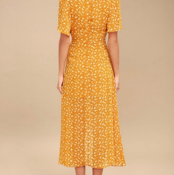 NWT Lulu's After-Bloom Delight Golden Yellow Ditsy Floral Print Midi Dress XS - Picture 3 of 16